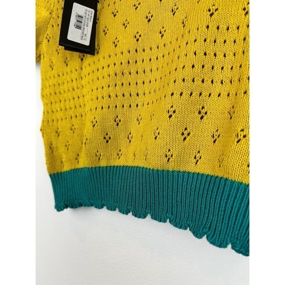 NWT PINKO Teal and Mustard Knit Short Sleeve Sweater Top XS - Picture 5 of 9